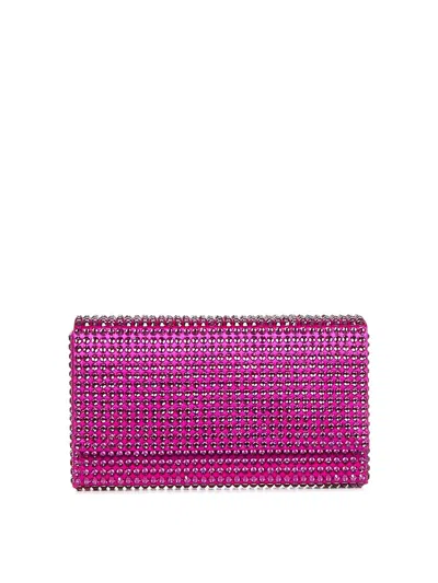 Amina Muaddi Fuchsia Clutch With Crystals In Multicolour