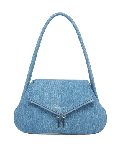 Amina Muaddi Gemini Suede Shoulder Bag In Blue