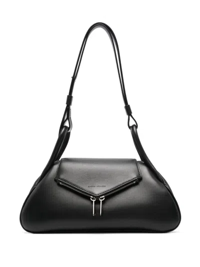 Amina Muaddi Gemini Leather Shoulder Bag In 黑色