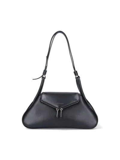 Amina Muaddi Gemini Zip Napa Leather Shoulder Bag In Black  