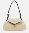 Amina Muaddi Gemini Small Shearling Shoulder Bag In Beige
