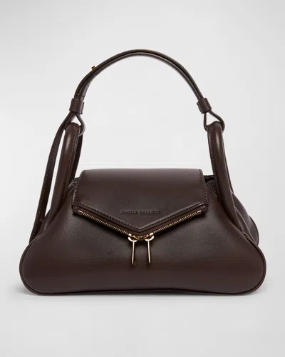 Amina Muaddi Gemini Small Zip Leather Shoulder Bag In Nappa Coffe