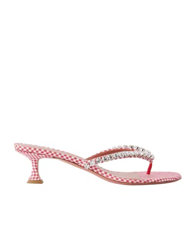 Amina Muaddi Gigi 45 Checked Crystal-embellished Leather Thong Sandals In Multi