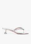 Amina Muaddi Leather Sandals With Crystal-embellished Straps In Silver