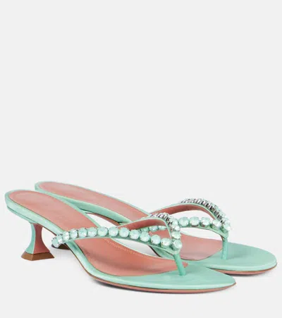 Amina Muaddi Gigi 45 Embellished Leather Thong Sandals In Green