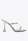 Amina Muaddi Metallic Leather Slippers With Crystal Embellishments In Metallic