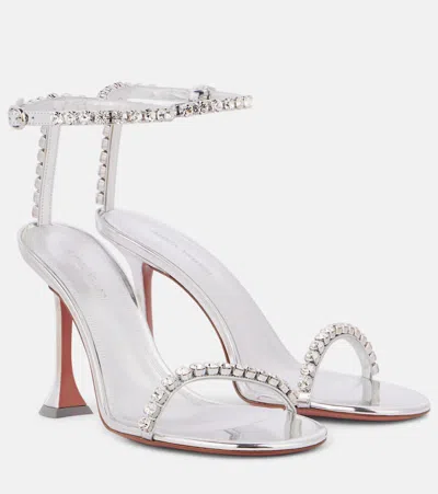Amina Muaddi Sandalen Gigi 95 Aus Metallic-leder Mit Kristallen In Silber