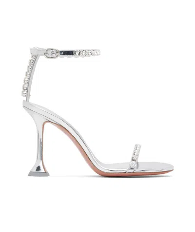 Amina Muaddi Gigi 95 Heeled Sandals In Mirror Silver + Whit