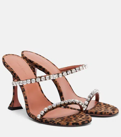 Amina Muaddi Sandalen Gigi 95 Aus Veloursleder Mit Kristallen In Brown