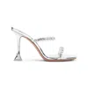 Amina Muaddi Metallic Leather Slippers With Crystal Embellishments