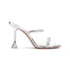 Amina Muaddi Gigi Crystal Strap Metallic Sandal In Silver