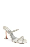 Amina Muaddi Gigi Crystal Strap Metallic Sandal In Silver