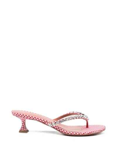 Amina Muaddi Gigi 45 Checked Crystal-embellished Leather Thong Sandals In Multi