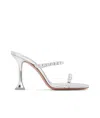 Amina Muaddi Metallic Leather Slippers With Crystal Embellishments In Silver