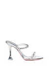 Amina Muaddi Metallic Leather Slippers With Crystal Embellishments In Grey