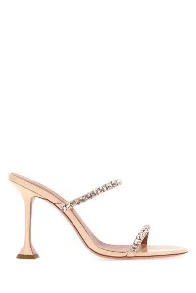 Amina Muaddi Gigi Leather Mules Rhinestone Stiletto Strappy In Multi