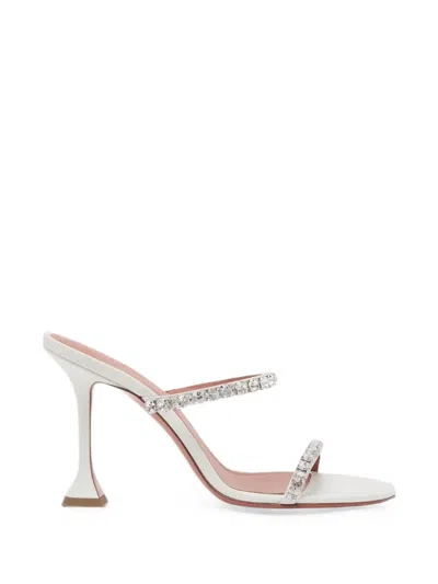 Amina Muaddi Gilda Crystal-embellished Patent-leather Mules In White