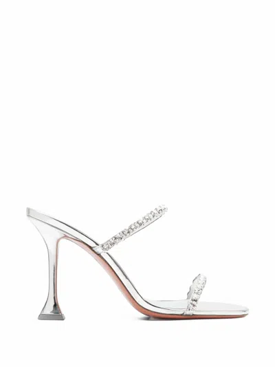 Amina Muaddi Gigi Slippers 95 Silver Mirror And White Crystals In Multi