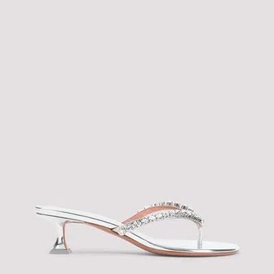 Amina Muaddi Gigi Thong Mirror Sandals In Silver