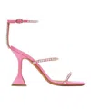 Amina Muaddi Sculpted Heel Sandals Crystal Embellishment In Pink