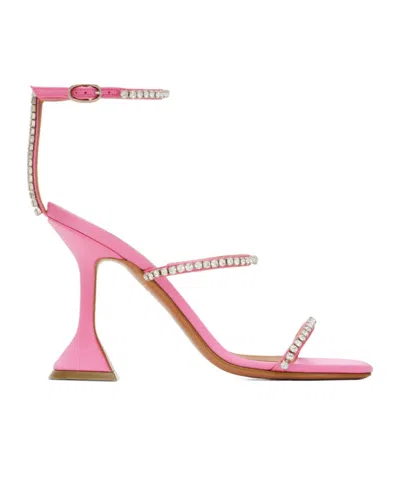 Amina Muaddi Sculpted Heel Sandals Crystal Embellishment In Purple