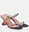 Amina Muaddi Gilda Embellished Slip-on Heeled Sandals In Black Satin In Black