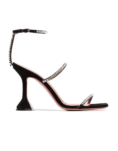 Amina Muaddi Gilda 95 Crystal Three-strap Open-toed Sandals In Black