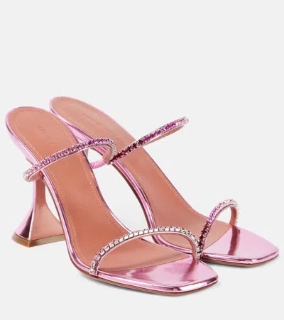Amina Muaddi Gilda 95 Embellished Leather Sandals In Pink