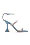 Amina Muaddi Gilda Crystal Strap Denim Sandal In Denim & White Crystal
