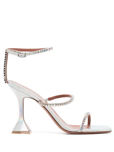 Amina Muaddi Gilda 95mm Embellished-strap Sandals In Silver