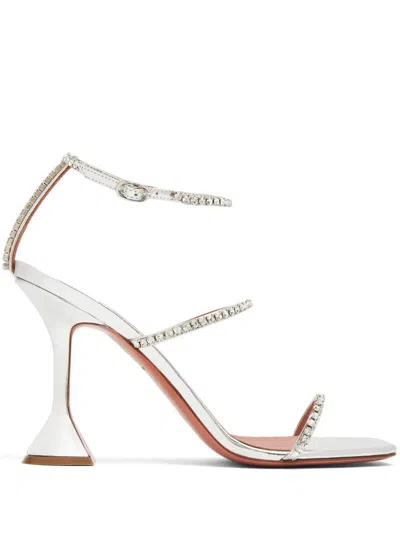 Amina Muaddi Gilda 95mm Embellished-strap Sandals In Silver