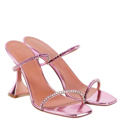 Amina Muaddi Gilda Crystal Embellished Sandals In Pink