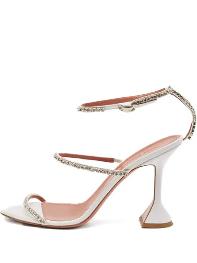 Pre-owned Amina Muaddi Gilda Crystal-embellished Sandals In White