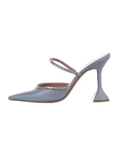 Pre-owned Amina Muaddi Gilda Crystal Embellishments Mules In Blue