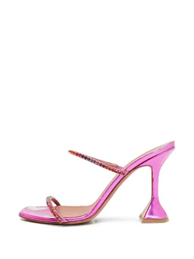 Pre-owned Amina Muaddi Gilda Crystal Sandals In Pink