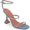 Amina Muaddi Gilda Crystal Strap Denim Sandal In Denim/crystal