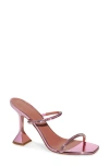 Amina Muaddi Gilda Crystal Strap Metallic Slide Sandal In Mirror Rose Pink Crystals