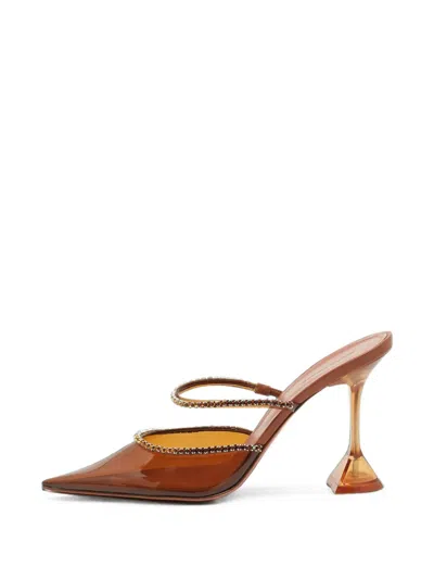 Pre-owned Amina Muaddi Gilda Crystal-embellished Mules In Brown