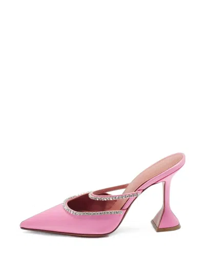 Pre-owned Amina Muaddi Gilda Crystal-embellished Mules In Pink
