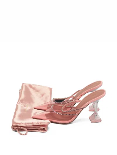 Pre-owned Amina Muaddi Gilda Crystal-embellished Mules In Pink