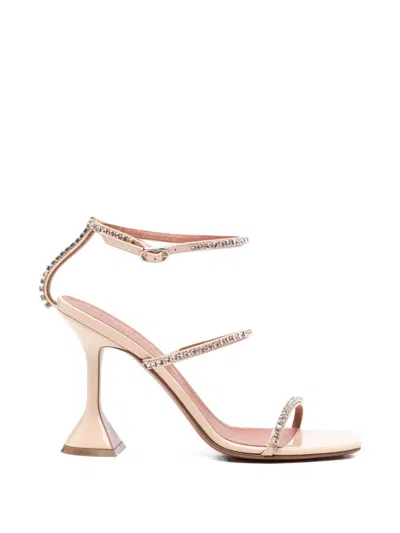 Amina Muaddi Crystal-embellished Patent Leather Sandals With 95 Mm Heel In Neutral