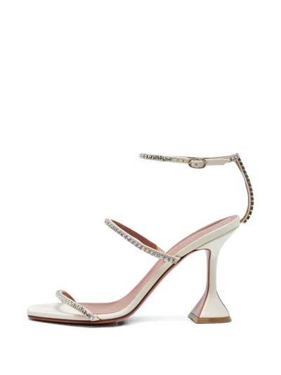Pre-owned Amina Muaddi Gilda Crystal-embellished Sandals In Neutrals