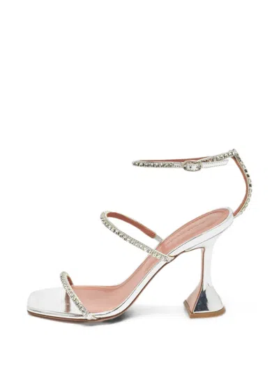Pre-owned Amina Muaddi Gilda Crystal-embellished Sandals In Silver