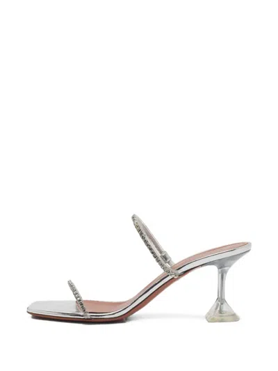 Pre-owned Amina Muaddi Gilda Crystal-embellished Sandals In Silver