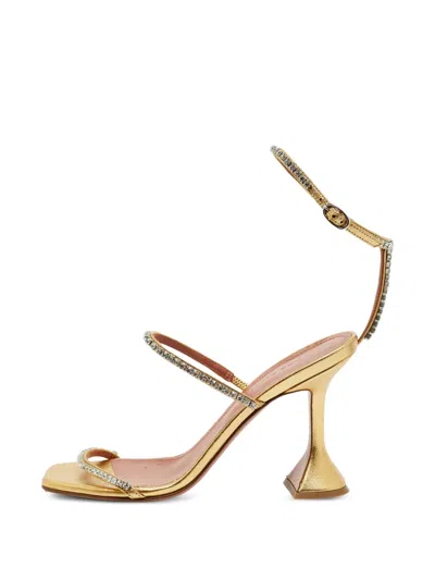 Pre-owned Amina Muaddi Gilda Crystal-embellished Sandals In Yellow