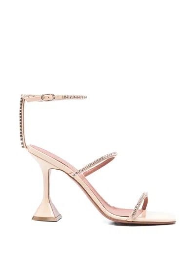 Amina Muaddi Crystal-embellished Patent Leather Sandals With 95 Mm Heel In Neutral