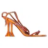 Amina Muaddi Gilda Embellished Ankle Strap Sandal Heels In Orange Calf Leather In Orange