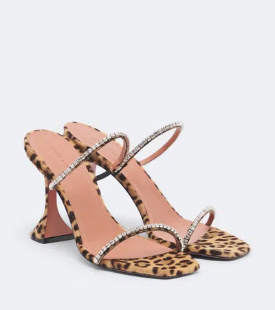 Amina Muaddi Gilda Embellished Calf Hair Mules In Multi