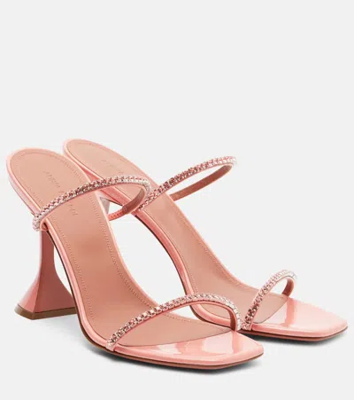 Amina Muaddi Gilda Embellished Patent Leather Sandals In Pink