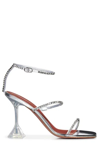 Amina Muaddi Gilda Embellished Sandals In Silver